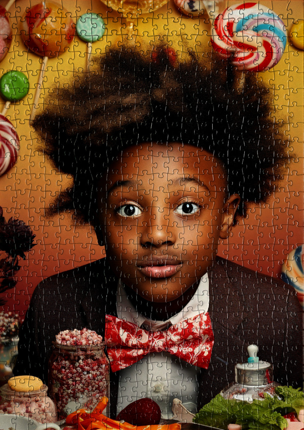 Child with candy in a colorful world