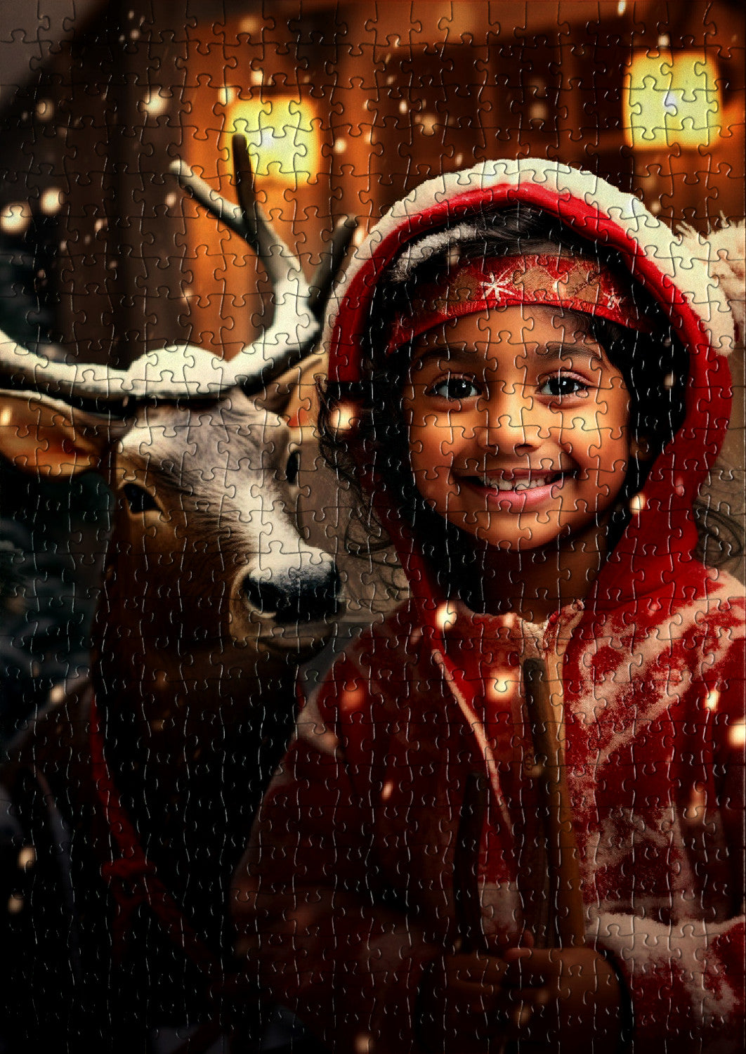 Little girl with a majestic deer