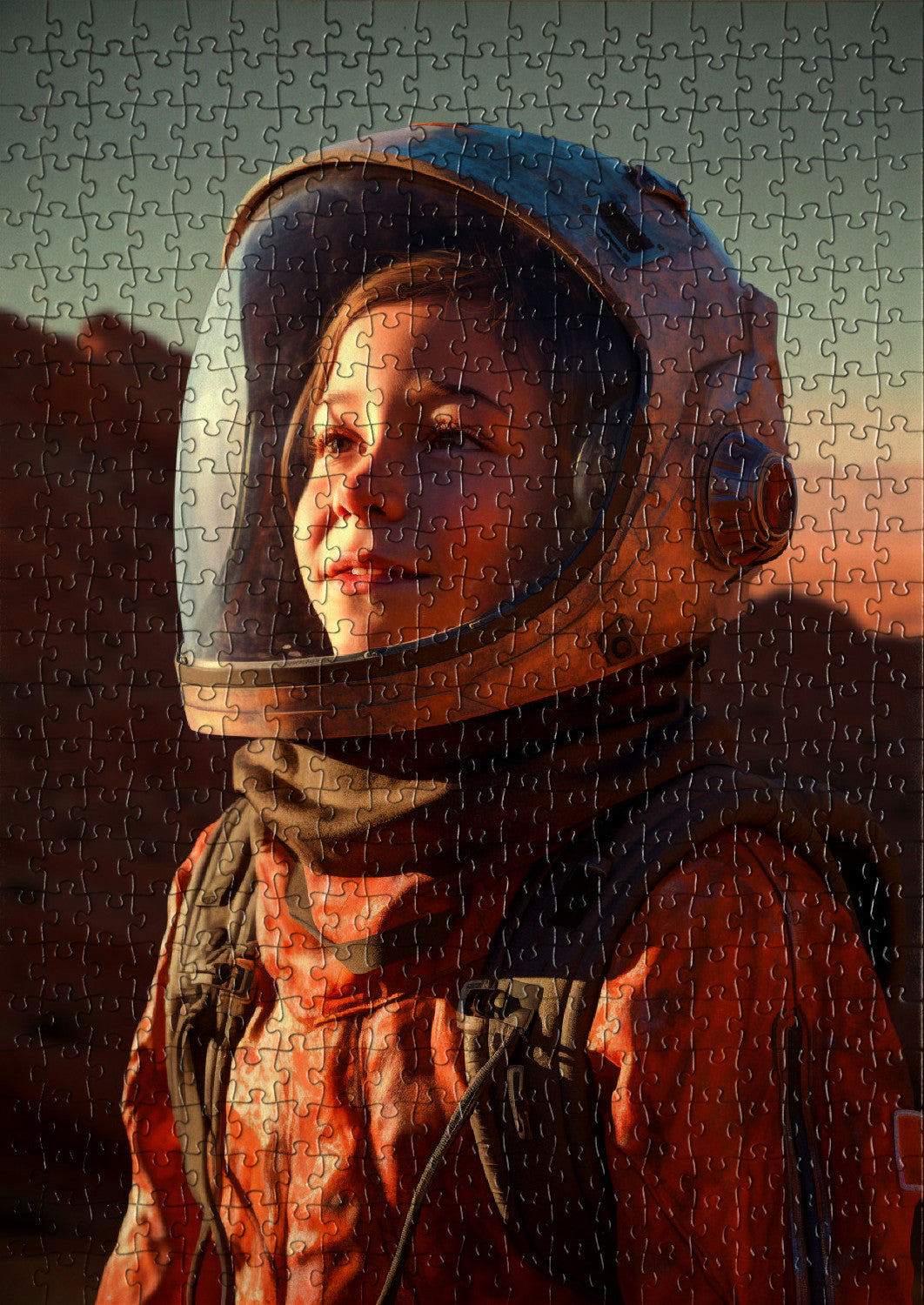 Young girl astronaut on a space mission