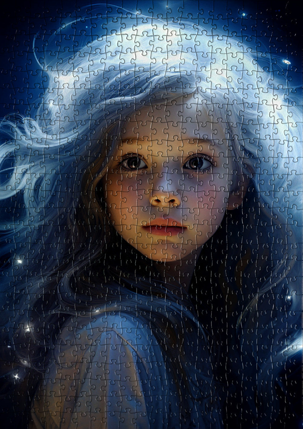 Silver-haired girl in a mystical setting