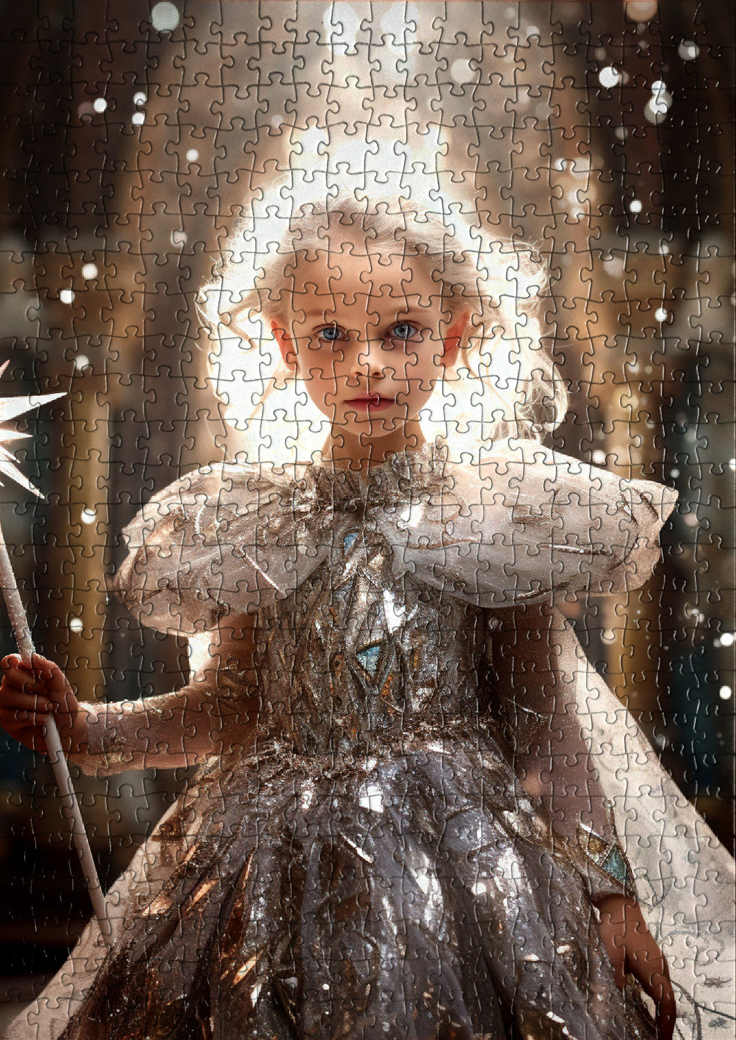 Girl in a silver gown with a magical touch
