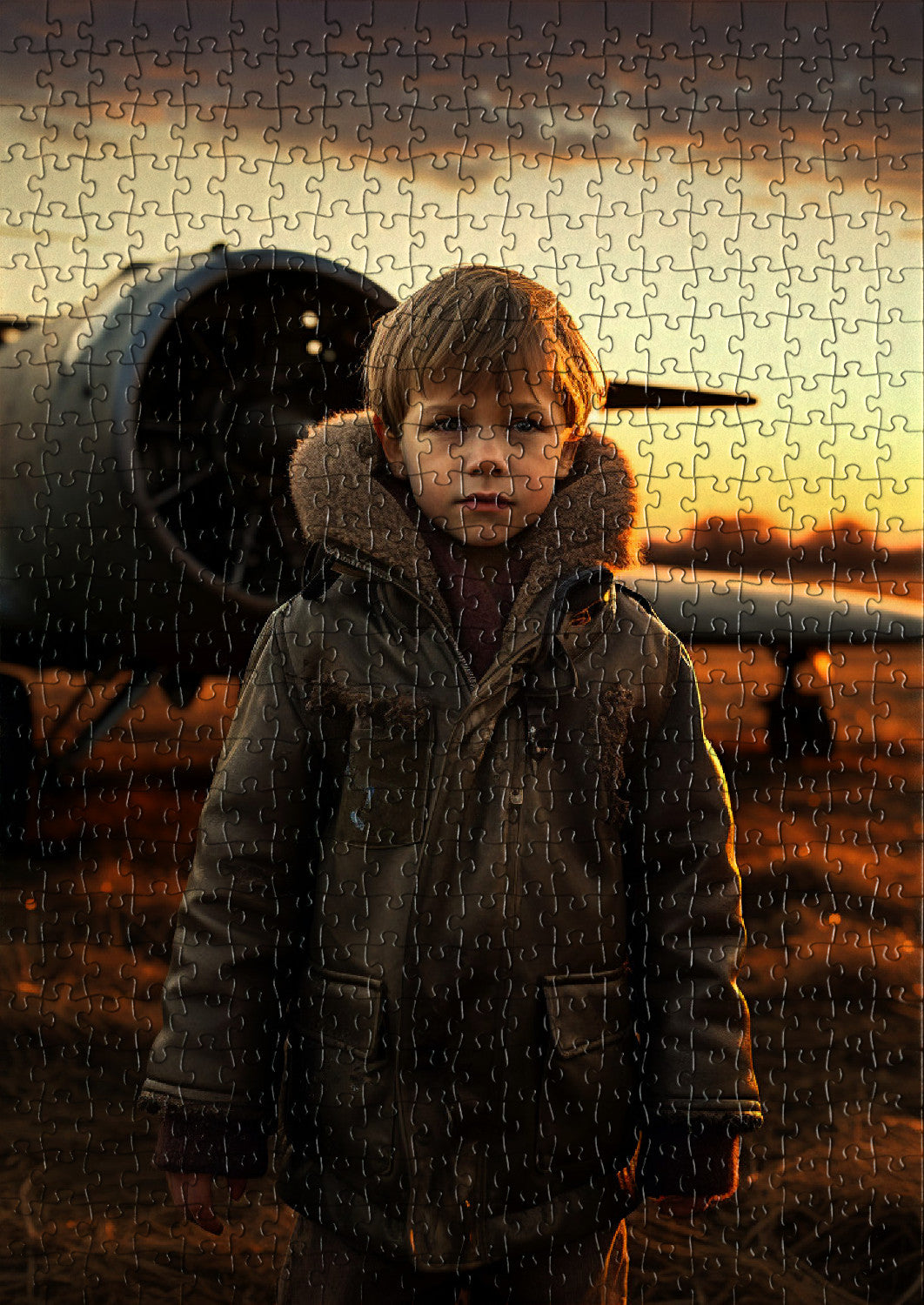 Boy in aviator outfit ready for takeoff