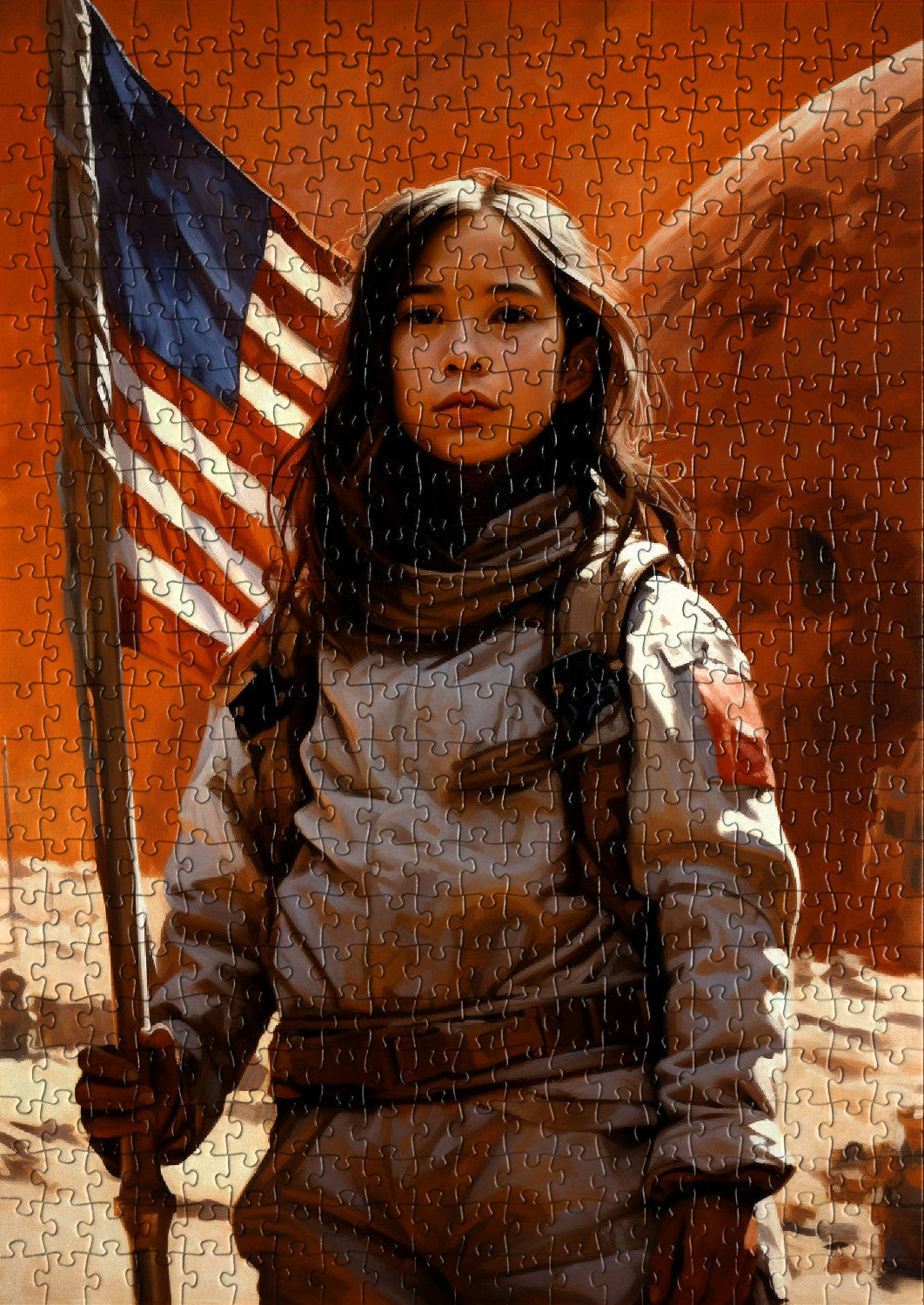 Young girl astronaut with American flag