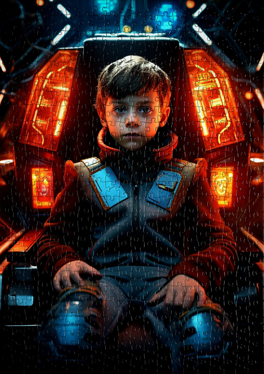 Kid in officer uniform with space scenery