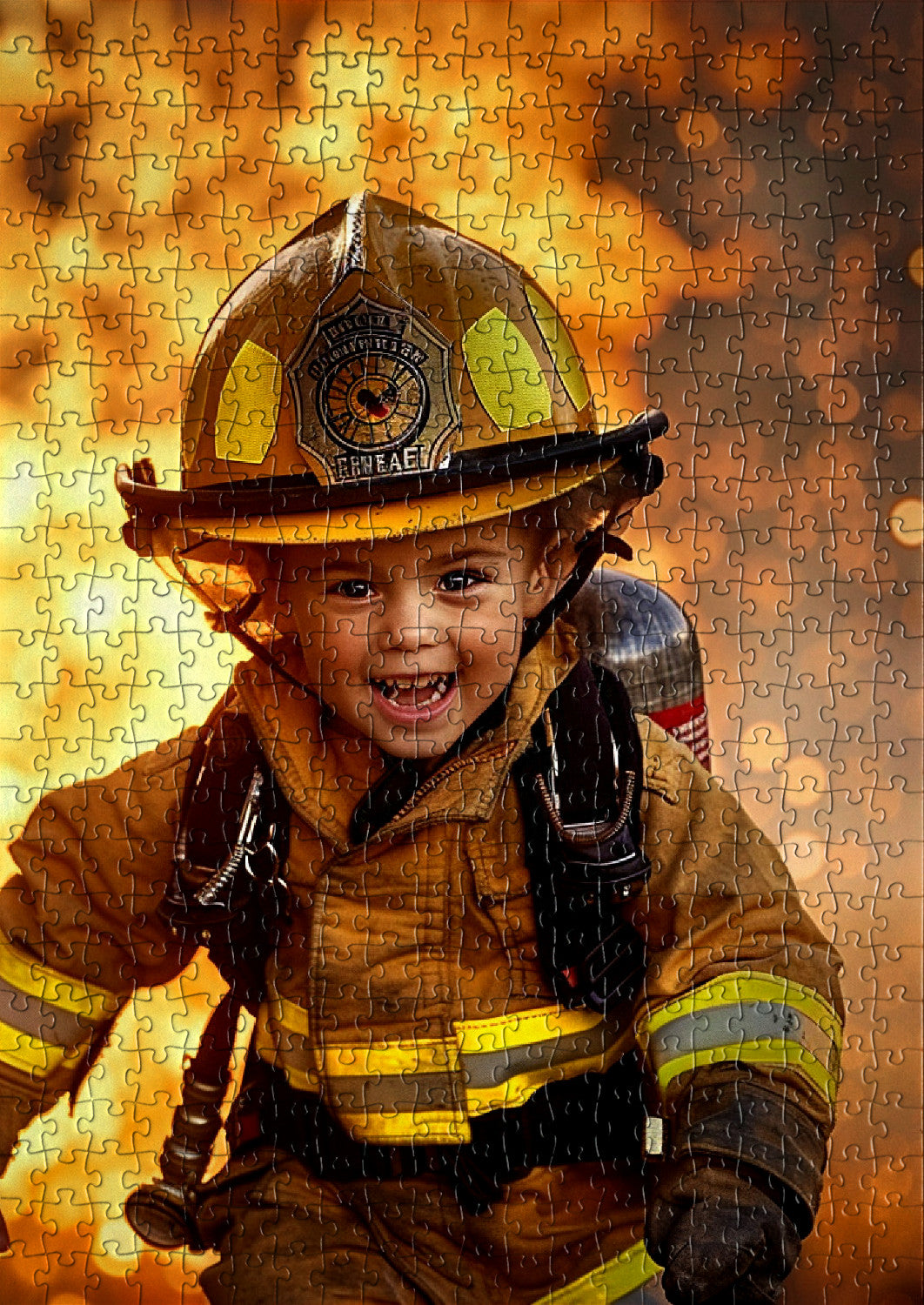 Young firefighter in action against fire