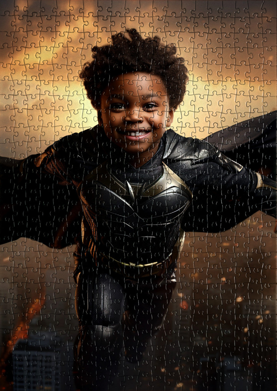 Superhero kid with cape and mask