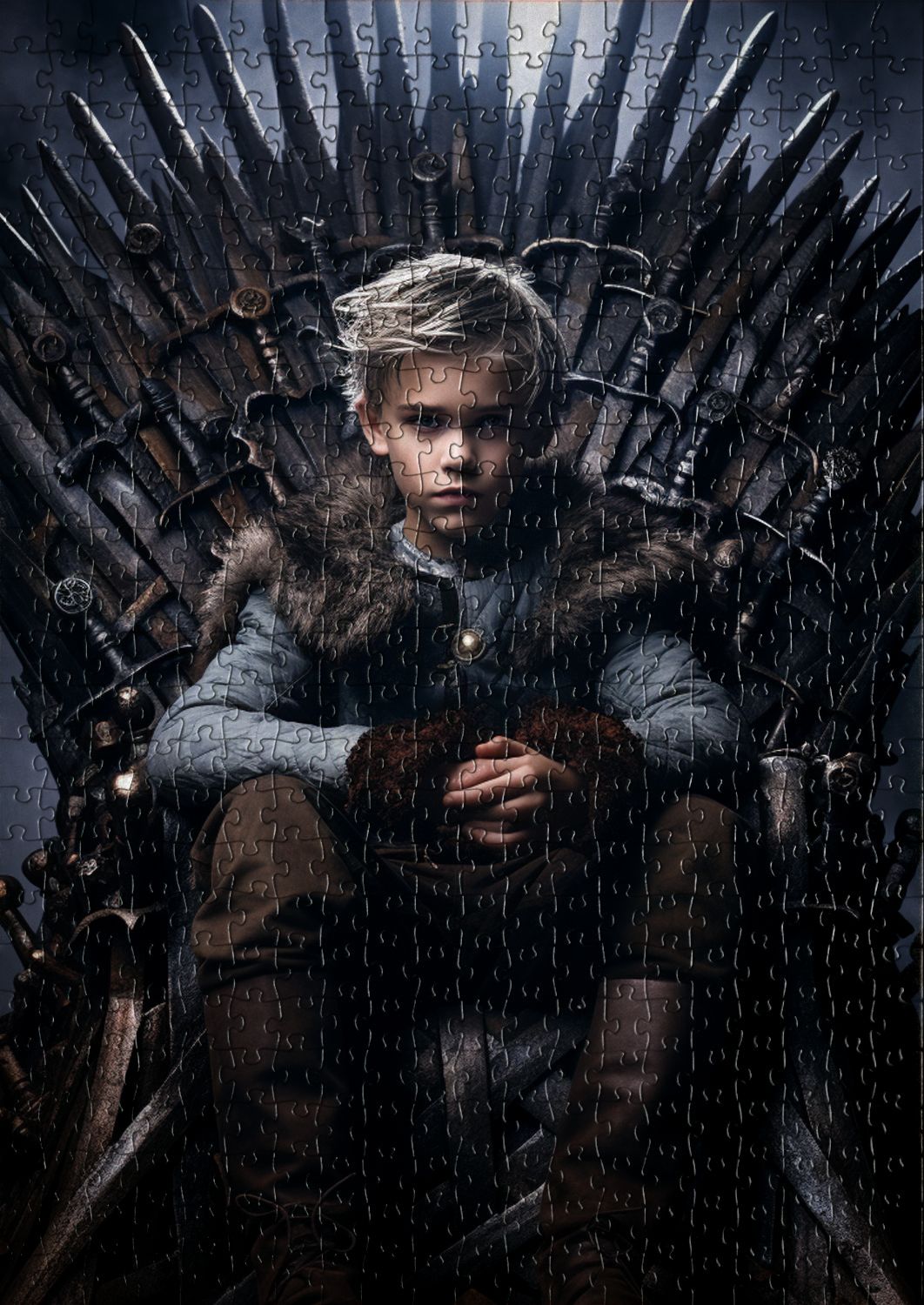 Blond boy on a spiky throne