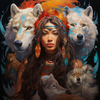 Female Indian with Wolves